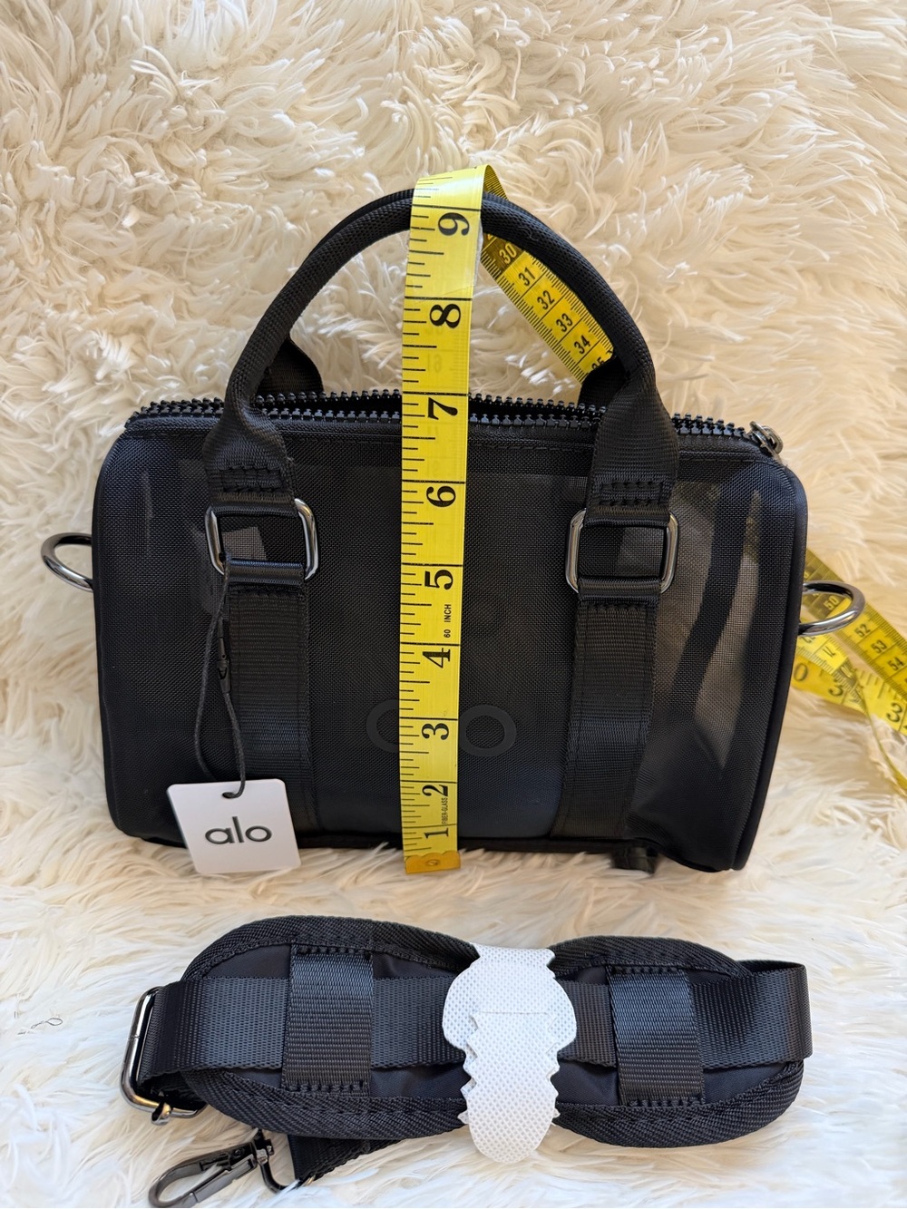 ALO Yoga Mini Sheer Duffle Bag Black Mesh with Detachable Strap NEW W/ DEFECT - Picture 9 of 10